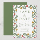 Whimsical Folk Art Floral Wedding Save The Date (Vorne/Hinten)