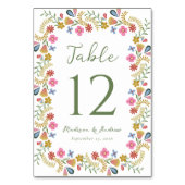 Whimsical Folk Art Floral Wedding Tischnummer (Rückseite)