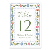 Whimsical Folk Art Floral Wedding Tischnummer (Vorderseite)