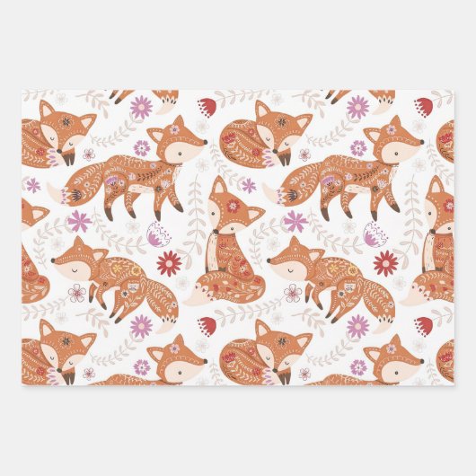 Whimsical Folk Art Fox and Flowers Geschenkpapier Set (Vorderseite 2)