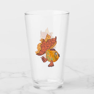 Whimsical Folk Art Goldfisch Boho Wirbel Fantasi Glas