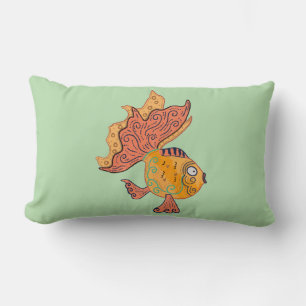 Whimsical Folk Art Goldfisch   Boho Wirbel Fantasi Lendenkissen