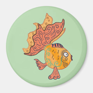 Whimsical Folk Art Goldfisch   Boho Wirbel Fantasi Magnet
