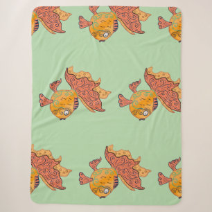 Whimsical Folk Art Goldfisch   Boho Wirbel Fantasi Sherpadecke