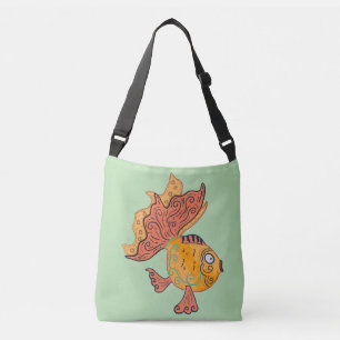Whimsical Folk Art Goldfisch   Boho Wirbel Fantasi Tragetaschen Mit Langen Trägern