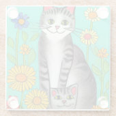 Whimsical Folk Art Gray Cat and Kitten Glasuntersetzer (Rückseite)