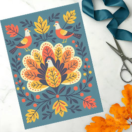 Whimsical Folk Art Herbst Vögel und Blätter Seidenpapier