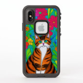 Whimsical Folk Art Orange und schwarz Streifen Kat (Rückseite)