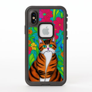 Whimsical Folk Art Orange und schwarz Streifen Kat