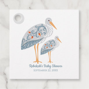 Whimsical Folk Art Storch Babydusche Geschenkanhänger