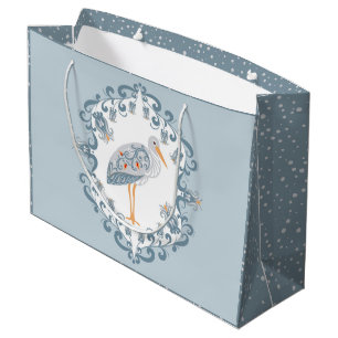 Whimsical Folk Art Storch   Große Babydusche Geschenktüte