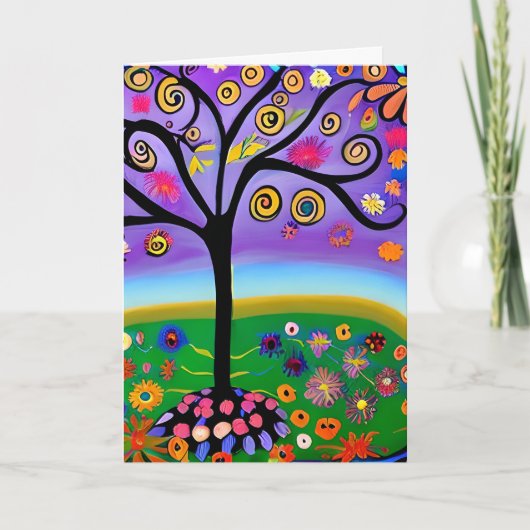 Whimsical Folk Art Style Tree Blank Karte (Vorderseite)