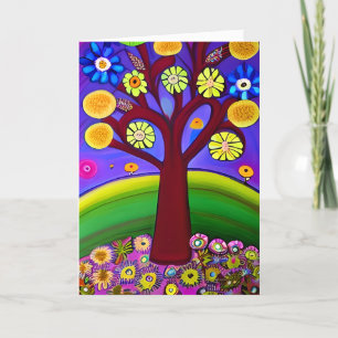 Whimsical Folk Art Style Tree Denken Sie an Sie Karte