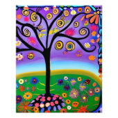 Whimsical Folk Art Style Tree Fotodruck (Vorne)