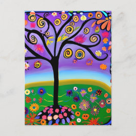 Whimsical Folk Art Style Tree | Sprichwort Hi Postkarte