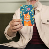 Whimsical Folk Art Tabby Cat Flat Karte