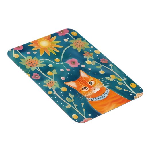 Whimsical Folk Art Tabby Cat Magnet (Rechte Seite)