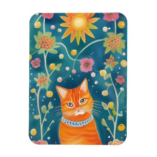 Whimsical Folk Art Tabby Cat Magnet