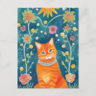 Whimsical Folk Art Tabby Cat Postkarte