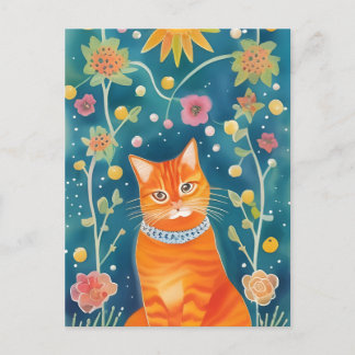 Whimsical Folk Art Tabby Cat Postkarte