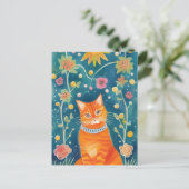 Whimsical Folk Art Tabby Cat Postkarte (Stehend Vorderseite)