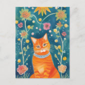 Whimsical Folk Art Tabby Cat Postkarte (Vorderseite)