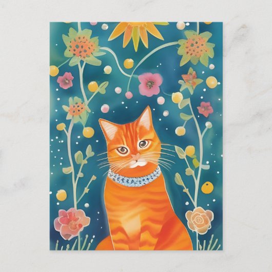 Whimsical Folk Art Tabby Cat Postkarte (Vorderseite)