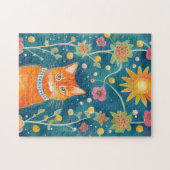 Whimsical Folk Art Tabby Cat Puzzle (Horizontal)