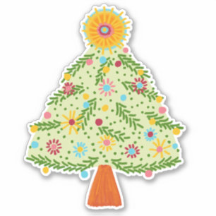 Whimsical Folk Christmas Tree CUSTOM FOTO Aufkleber
