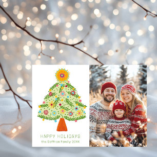 Whimsical Folk Christmas Tree CUSTOM FOTO Feiertagskarte