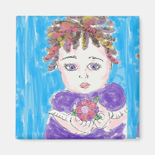 Whimsical Folk Sketched Hübsch Little Girl Magnet