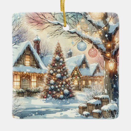 Whimsical Folk Village Personalisierte Weihnachten Keramikornament (Vorderseite)