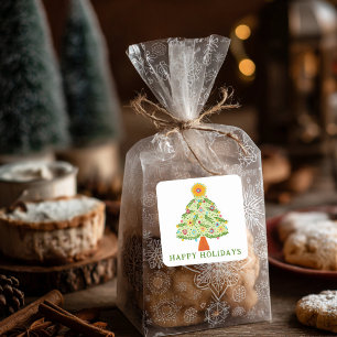 Whimsical Folk Weihnachtsbaum CUSTOM Geschenk Quadratischer Aufkleber