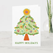 Whimsical Folk Weihnachtsbaum CUSTOM URLAUB Karte (Vorderseite)