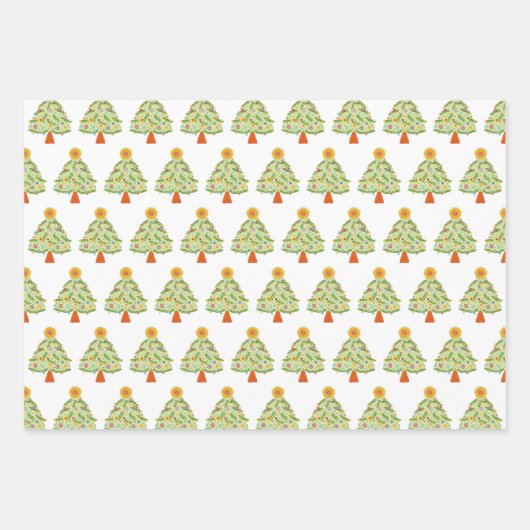 Whimsical Folk Weihnachtsbaum Urlaub Geschenkpapier Set (Vorderseite)