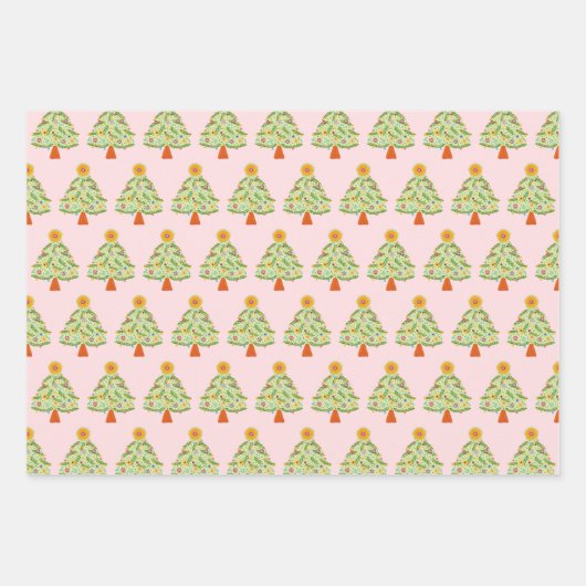Whimsical Folk Weihnachtsbaum Urlaub Geschenkpapier Set (Vorderseite)