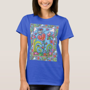 WHIMSICAL FOLKART BIRD, VALENTINE HERZ GARDEN T-Shirt