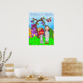 Whimsical Folkart, Lady and Cat in Village Poster (Küche)