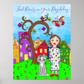 Whimsical Folkart, Lady and Cat in Village Poster (Vorne)
