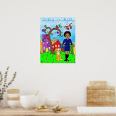 Whimsical Folkart, Lady and Cat in Village Poster (Küche)