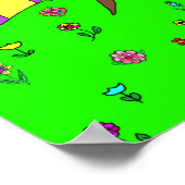 Whimsical Folkart, Lady and Cat in Village Poster (Ecke)