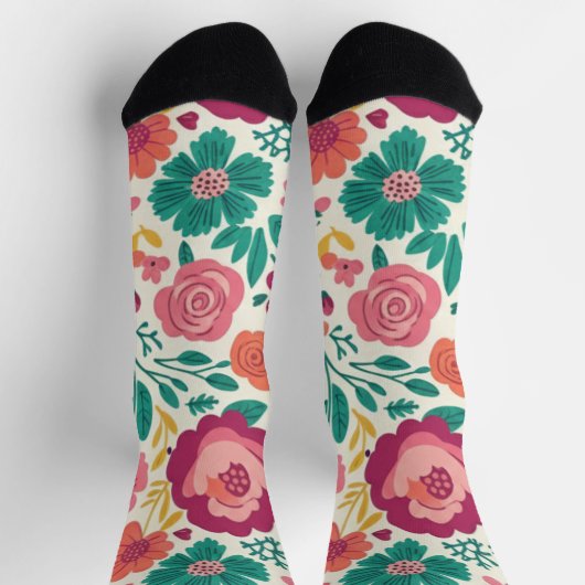 Whimsical Folksy Floral Bloom Pattern Socken (Oben)