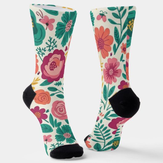 Whimsical Folksy Floral Bloom Pattern Socken (Gewinkelt)