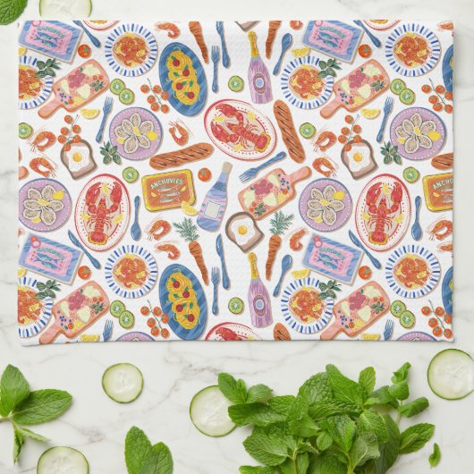 Whimsical Food Pattern Tea Towel Geschirrtuch (Gefaltet)