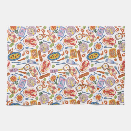 Whimsical Food Pattern Tea Towel Geschirrtuch (Horizontal)