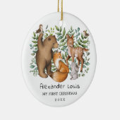 Whimsical Forest Animals Baby Erste 1. Weihnachten Keramik Ornament (Rechts)