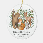 Whimsical Forest Animals Baby Erste 1. Weihnachten Keramik Ornament (Links)