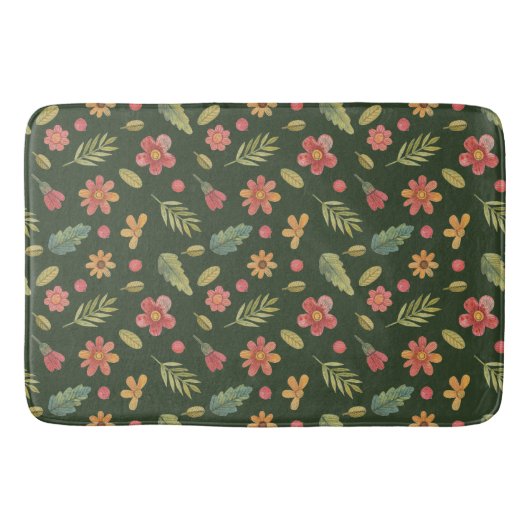 Whimsical Forest Blume & Blätter Badematte (Vorderseite)