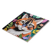 Whimsical Forest cat in Paper-Cut Art Fliese (Seite)