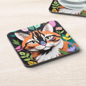 Whimsical Forest cat in Paper-Cut Art Getränkeuntersetzer (Linke Seite)